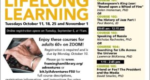 Adventures in Lifelong Learning announces fall program schedule